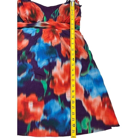 Bebe Women Sz Small 90s Y2K Boho Multicolor Babydoll Mini Dress Silk Blend - Picture 5 of 9
